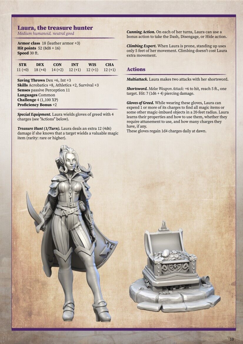 Laura Treasure Hunter & Chest Mini Miniature Model RPG Tabletop Gaming D&D