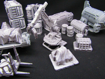 41pc Shipping Docks Cargo Set W/ Vehicles & Crane Scenery Scatter Terrain Rpg