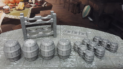 9 Piece Barrels and Casks Shelves 28mm Scale Fantasy Scatter Terrain 3D Printed Model RPG Tabletop Fantasy Games Dungeons & Dragons