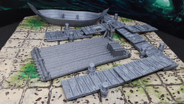 10 Piece Ship Dock Board Walk Set with Boat and Raft 28mm Scale Fantasy Scatter Terrain for RPG Fantasy Games Dungeons & Dragons 3D Printed