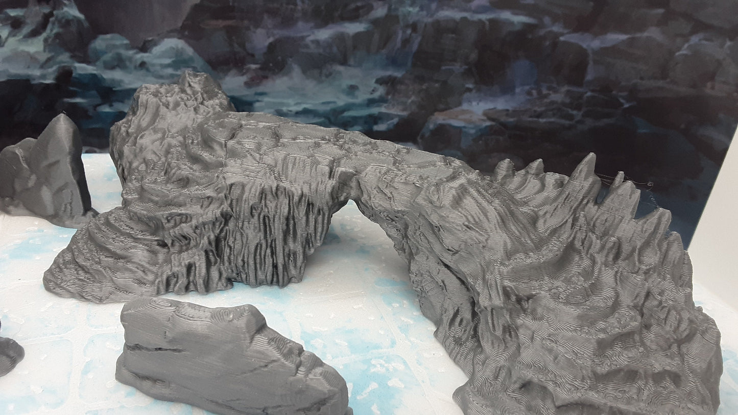 8 Piece Rocky Icy Mountain Scatter Terrain Scenery Set 28mm Dungeons & Dragons 3D Printed Mini Miniature Model Wilds of Wintertide