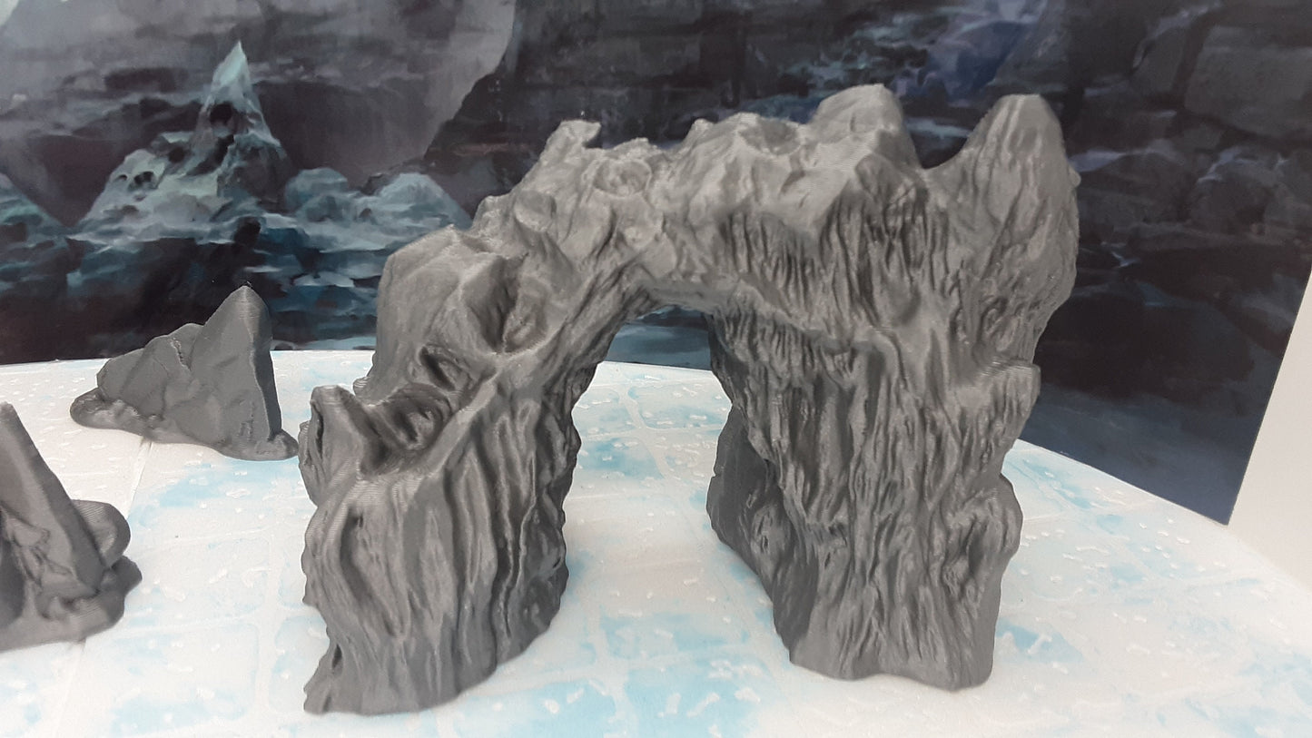 8 Piece Rocky Icy Mountain Scatter Terrain Scenery Set 28mm Dungeons & Dragons 3D Printed Mini Miniature Model Wilds of Wintertide
