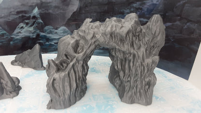 8 Piece Rocky Icy Mountain Scatter Terrain Scenery Set 28mm Dungeons & Dragons 3D Printed Mini Miniature Model Wilds of Wintertide