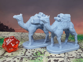 Pair of Camels Pack and Ride Mini Miniature 28mm Figure for RPG Fantasy Games Dungeons & Dragons 3D Printed Resin Empire of Scorching Sands