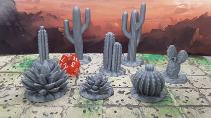 8 Piece Desert Plant Cactus Set Scatter Terrain Tabletop Scenery Gaming Mini Miniature Dungeons Dragons 28-32MM 3D Printed Empire Scorching