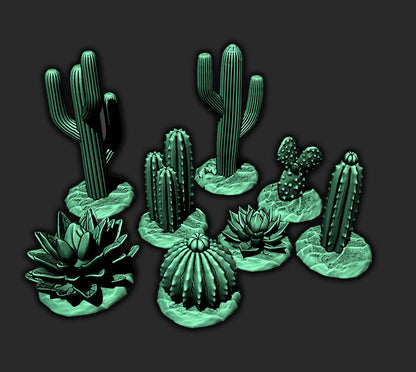 8 Piece Desert Plant Cactus Set Scatter Terrain Tabletop Scenery Gaming Mini Miniature Dungeons Dragons 28-32MM 3D Printed Empire Scorching