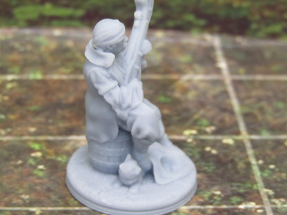 Street Performer Musician Bard & Cat Mini Miniature Figure 3D Printed Model 28/32mm Scale RPG Fantasy Games Dungeons Dragons Tabletop Gaming