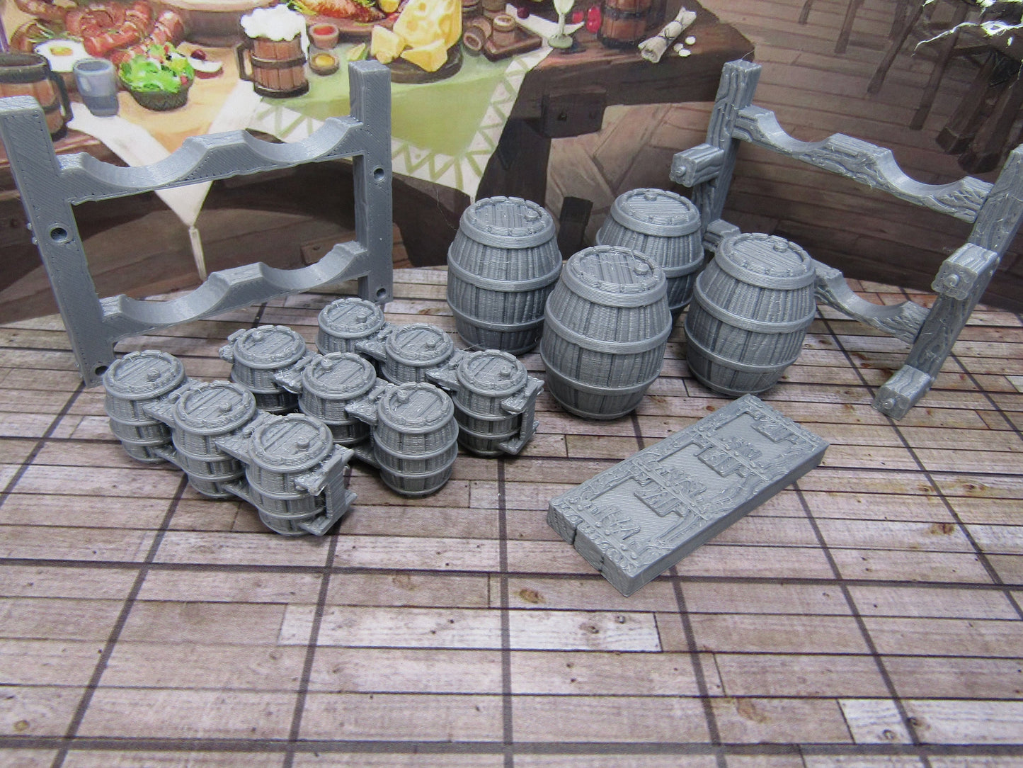 9 Piece Barrels and Casks Shelves 28mm Scale Fantasy Scatter Terrain 3D Printed Model RPG Tabletop Fantasy Games Dungeons & Dragons