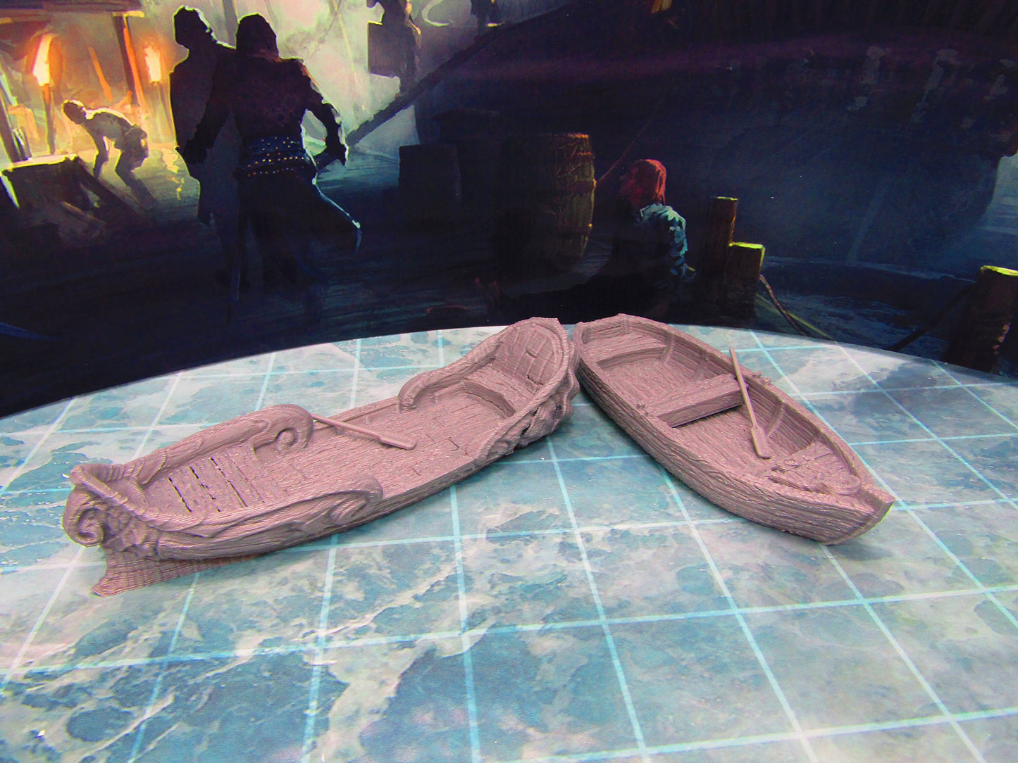 Longboat and Rowboat Pair w/ Oars Scatter Terrain Scenery 3D Printed Model 28/32mm Scale Fantasy RPG Tabletop Gaming Dungeons & Dragons
