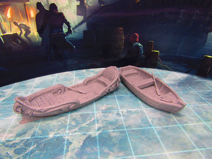 Longboat and Rowboat Pair w/ Oars Scatter Terrain Scenery 3D Printed Model 28/32mm Scale Fantasy RPG Tabletop Gaming Dungeons & Dragons