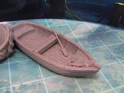 Longboat and Rowboat Pair w/ Oars Scatter Terrain Scenery 3D Printed Model 28/32mm Scale Fantasy RPG Tabletop Gaming Dungeons & Dragons