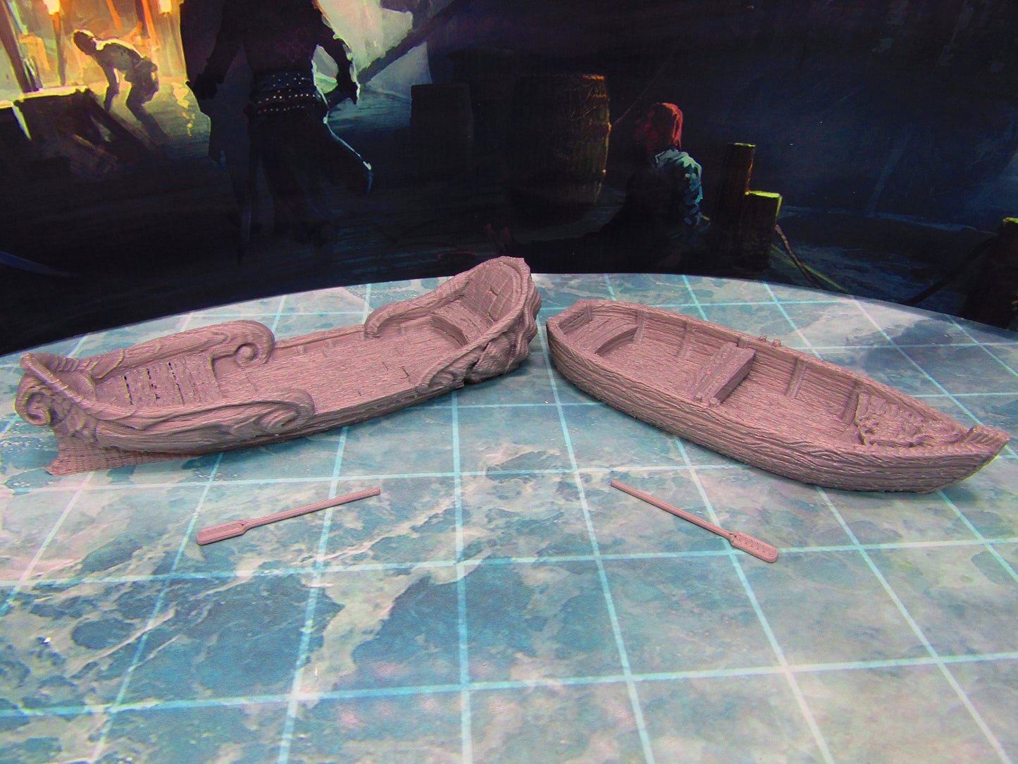Longboat and Rowboat Pair w/ Oars Scatter Terrain Scenery 3D Printed Model 28/32mm Scale Fantasy RPG Tabletop Gaming Dungeons & Dragons