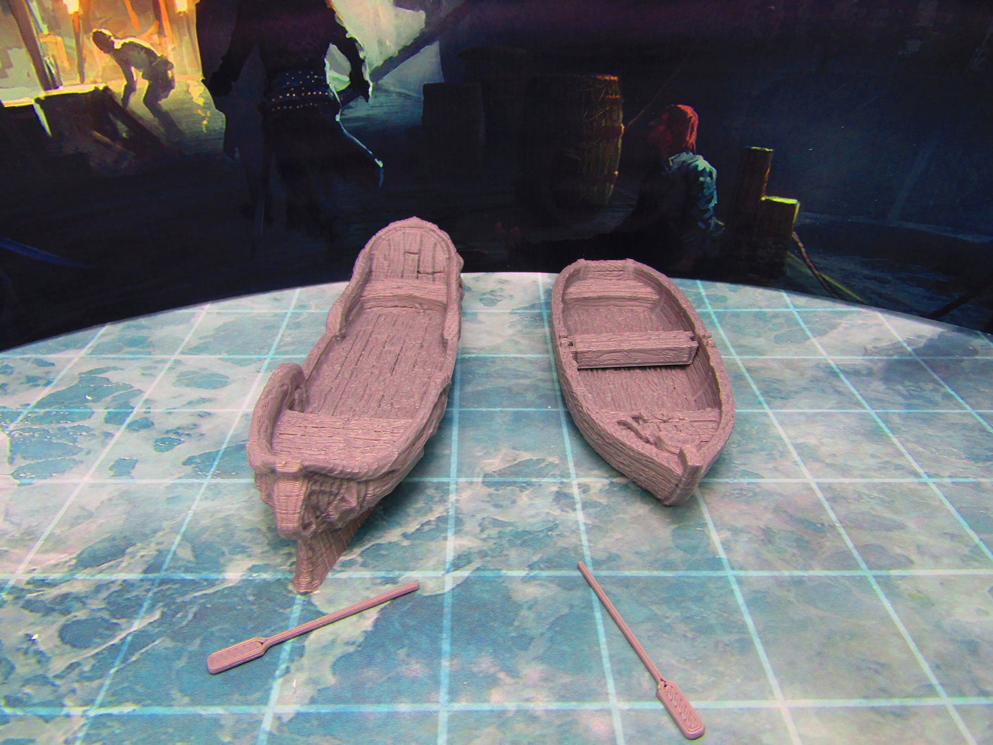 Longboat and Rowboat Pair w/ Oars Scatter Terrain Scenery 3D Printed Model 28/32mm Scale Fantasy RPG Tabletop Gaming Dungeons & Dragons