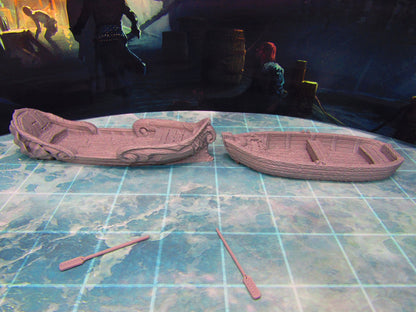 Longboat and Rowboat Pair w/ Oars Scatter Terrain Scenery 3D Printed Model 28/32mm Scale Fantasy RPG Tabletop Gaming Dungeons & Dragons